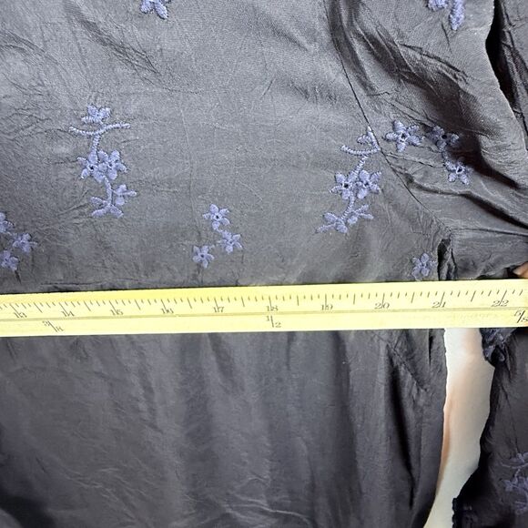 Johnny Was Blouse Top Floral Embroidered Boho Tie Crochet Black Large **READ** - Picture 5 of 6
